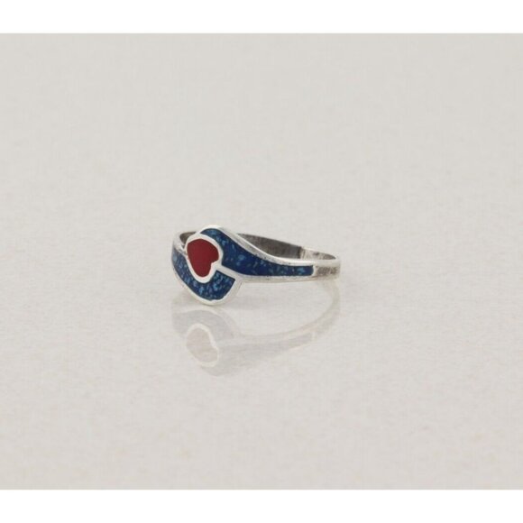 Sterling Silver Turquoise and Coral Heart Ring Size 7 1/2 - Picture 5 of 7